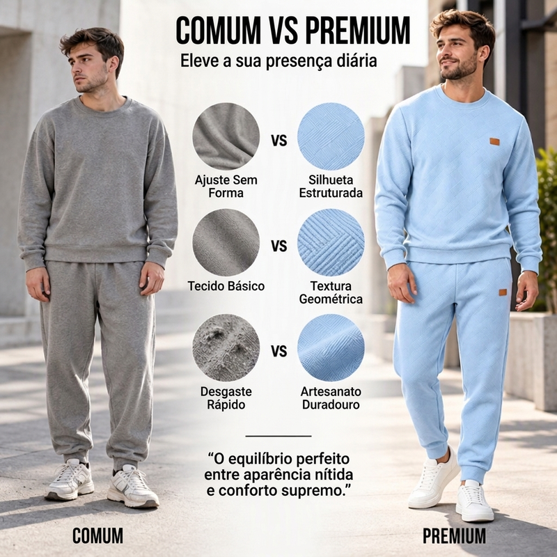 Conjunto Esportivo Casual Masculino em Jacquard Texturizado