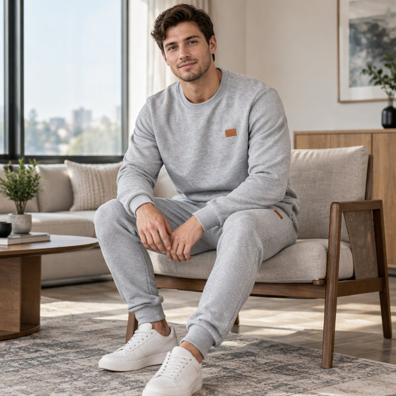 Conjunto Esportivo Casual Masculino em Jacquard Texturizado