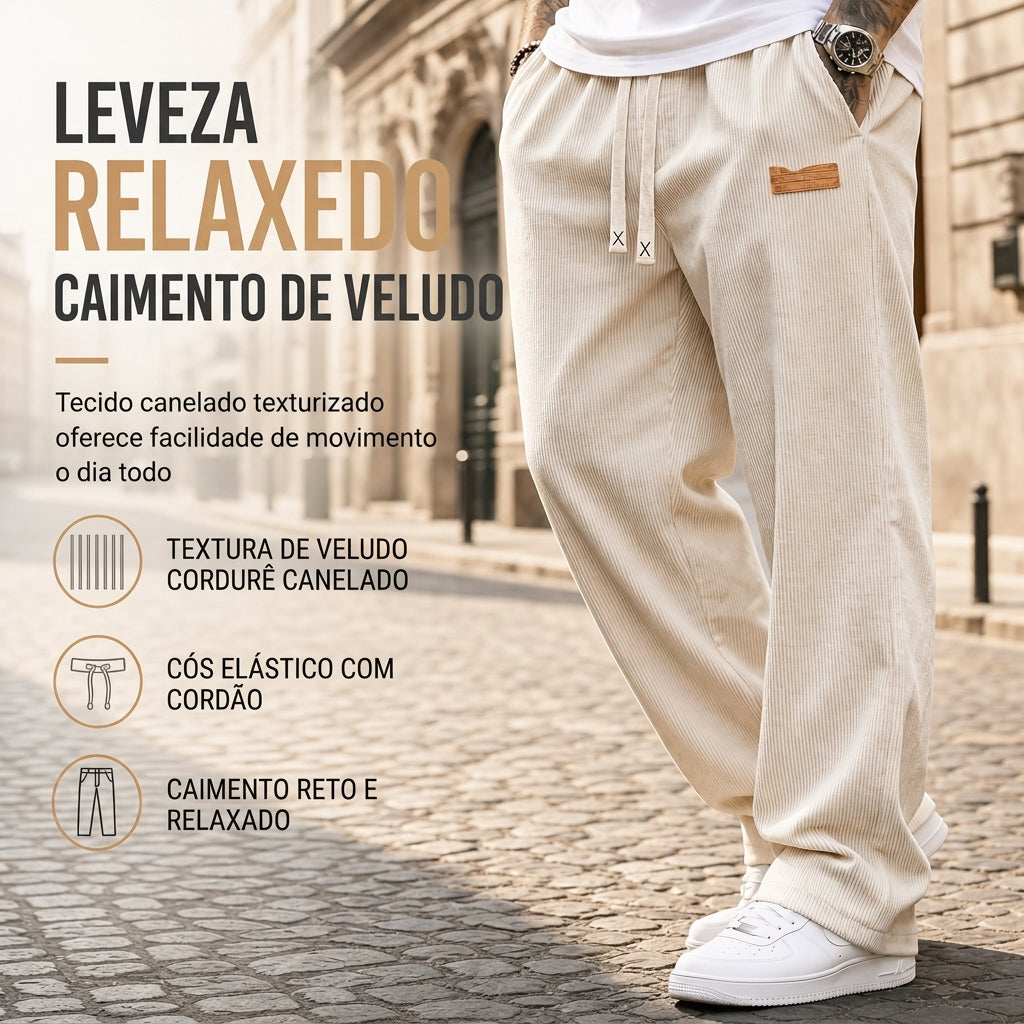 Calças Casual de Sarja Leve para Masculino Corte Reto e Solto