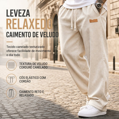 Calças Casual de Sarja Leve para Masculino Corte Reto e Solto