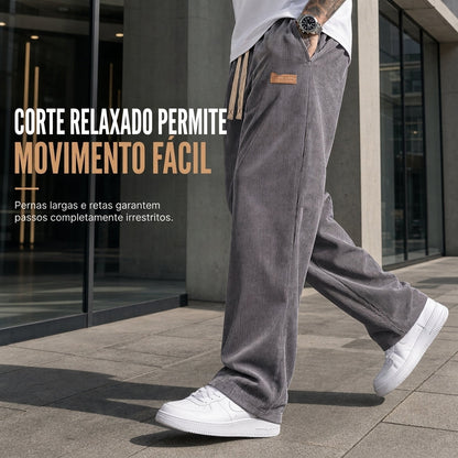 Calças Casual de Sarja Leve para Masculino Corte Reto e Solto