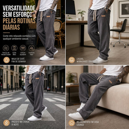 Calças Casual de Sarja Leve para Masculino Corte Reto e Solto