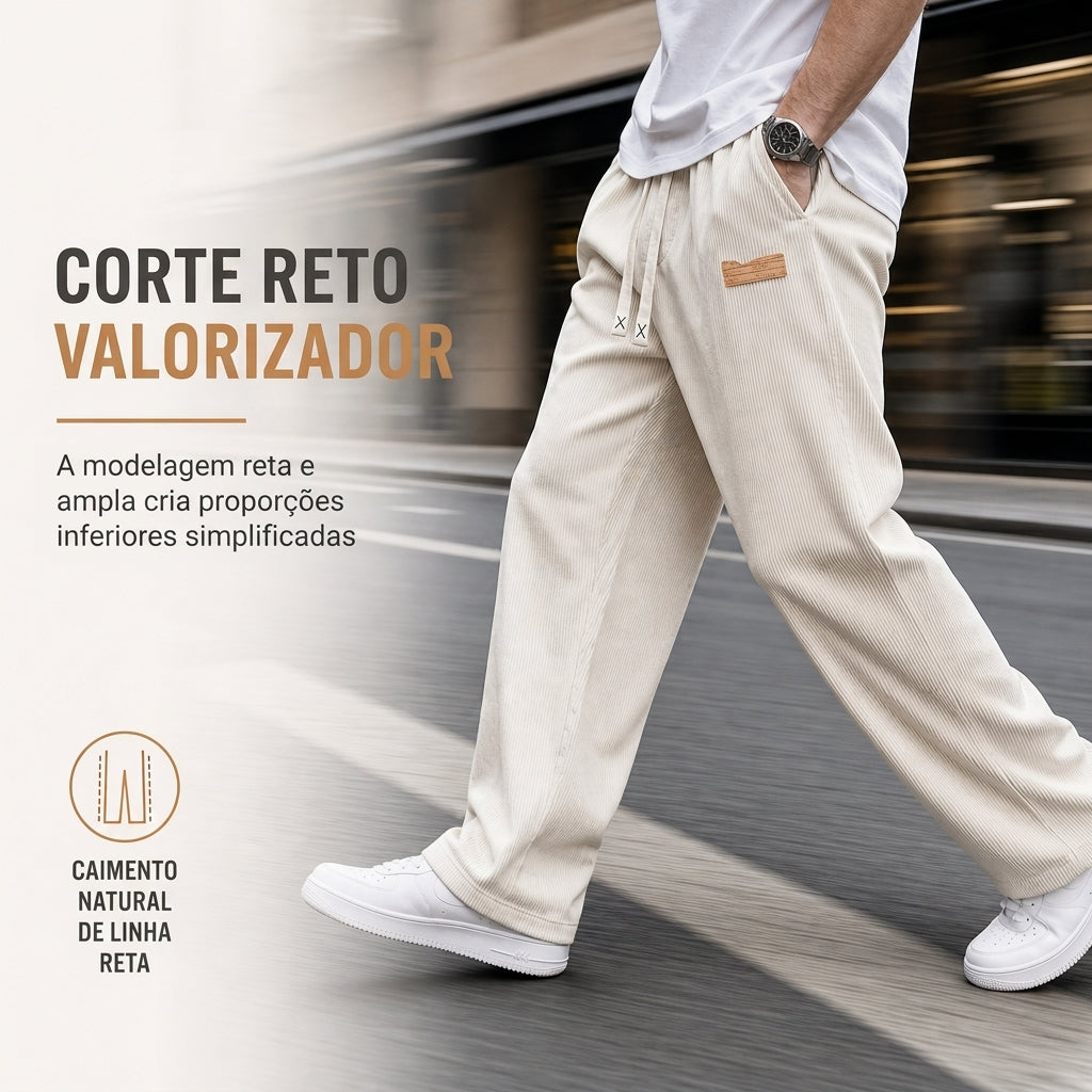 Calças Casual de Sarja Leve para Masculino Corte Reto e Solto