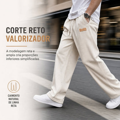 Calças Casual de Sarja Leve para Masculino Corte Reto e Solto