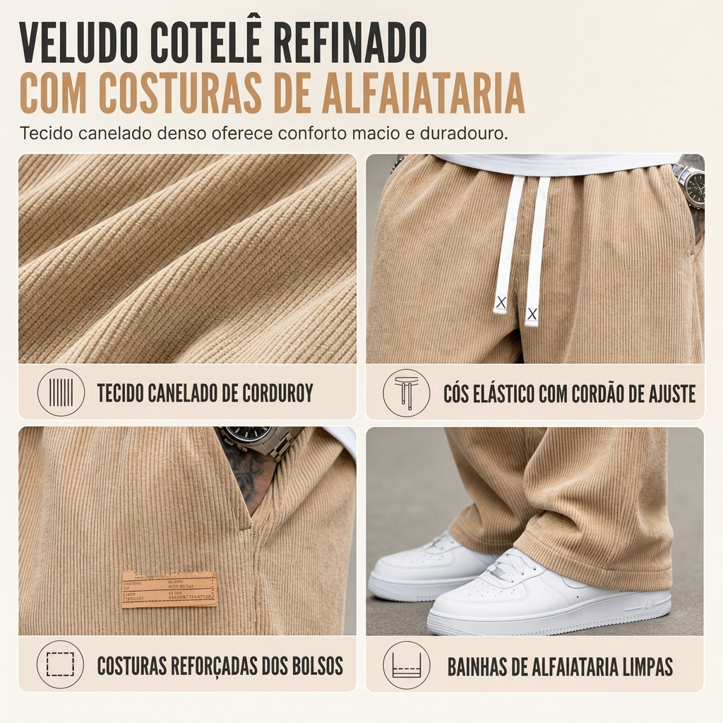 Calças Casual de Sarja Leve para Masculino Corte Reto e Solto
