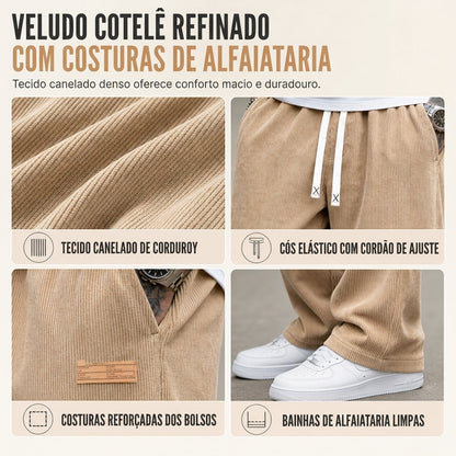 Calças Casual de Sarja Leve para Masculino Corte Reto e Solto