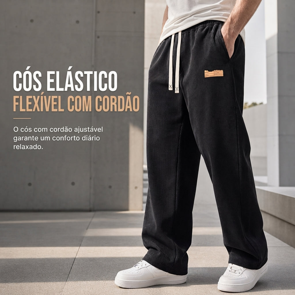 Calças Casual de Sarja Leve para Masculino Corte Reto e Solto