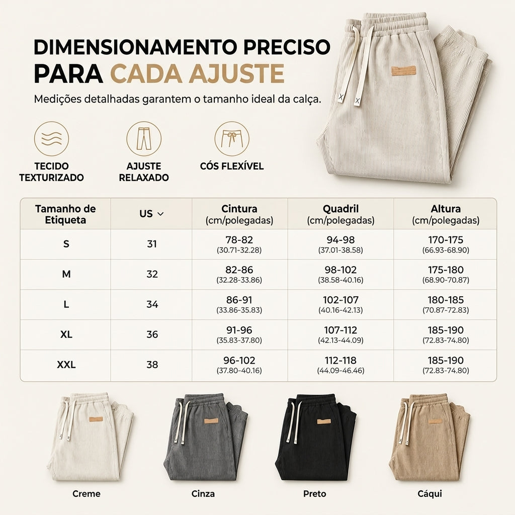 Calças Casual de Sarja Leve para Masculino Corte Reto e Solto