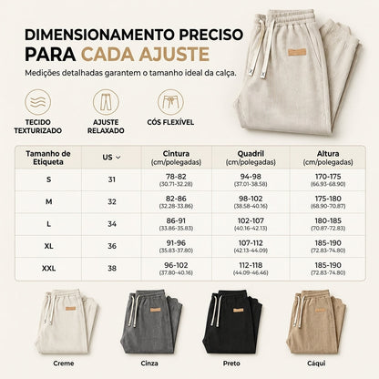 Calças Casual de Sarja Leve para Masculino Corte Reto e Solto
