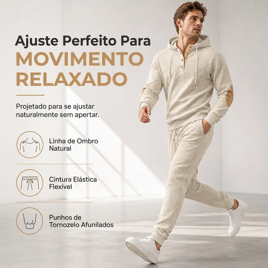 Conjunto de Moletom com Capuz e Calça de Tecido Jacquard Masculino 2 Peças, Conjunto de Treino Casual de Outono e Inverno