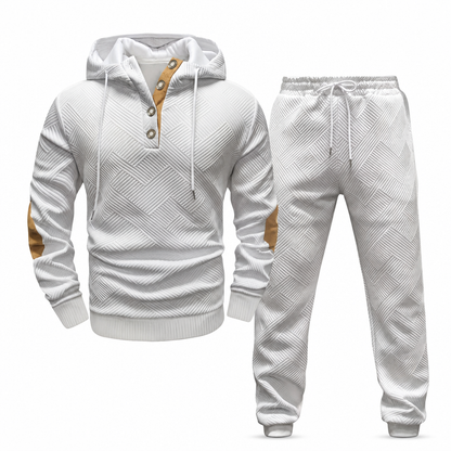 Conjunto de Moletom com Capuz e Calça de Tecido Jacquard Masculino 2 Peças, Conjunto de Treino Casual de Outono e Inverno