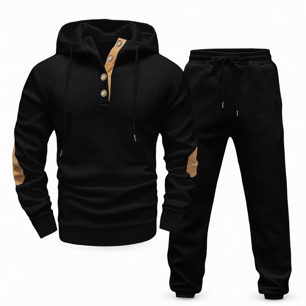 Conjunto de Moletom com Capuz e Calça de Tecido Jacquard Masculino 2 Peças, Conjunto de Treino Casual de Outono e Inverno