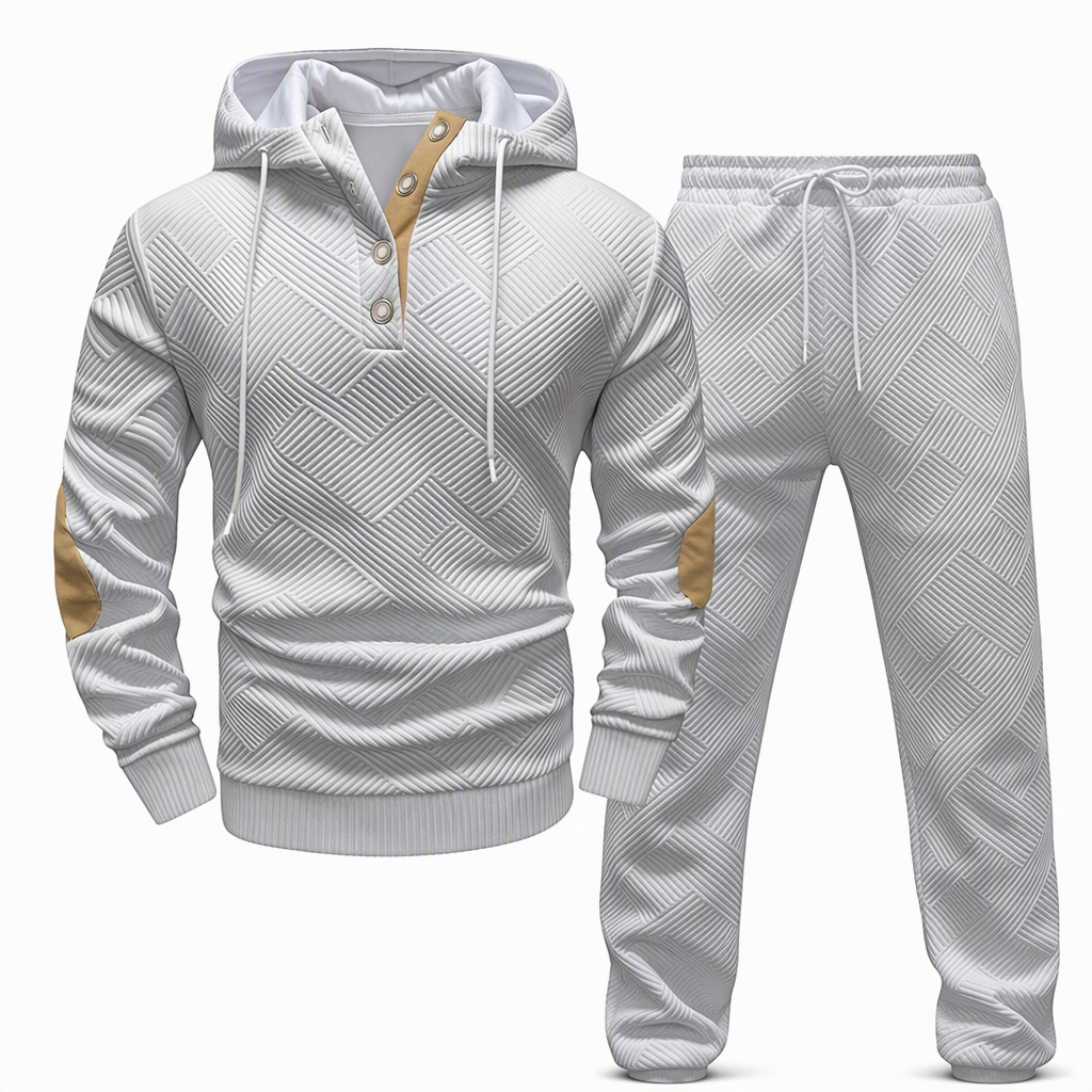 Conjunto de Moletom com Capuz e Calça de Tecido Jacquard Masculino 2 Peças, Conjunto de Treino Casual de Outono e Inverno