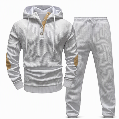 Conjunto de Moletom com Capuz e Calça de Tecido Jacquard Masculino 2 Peças, Conjunto de Treino Casual de Outono e Inverno