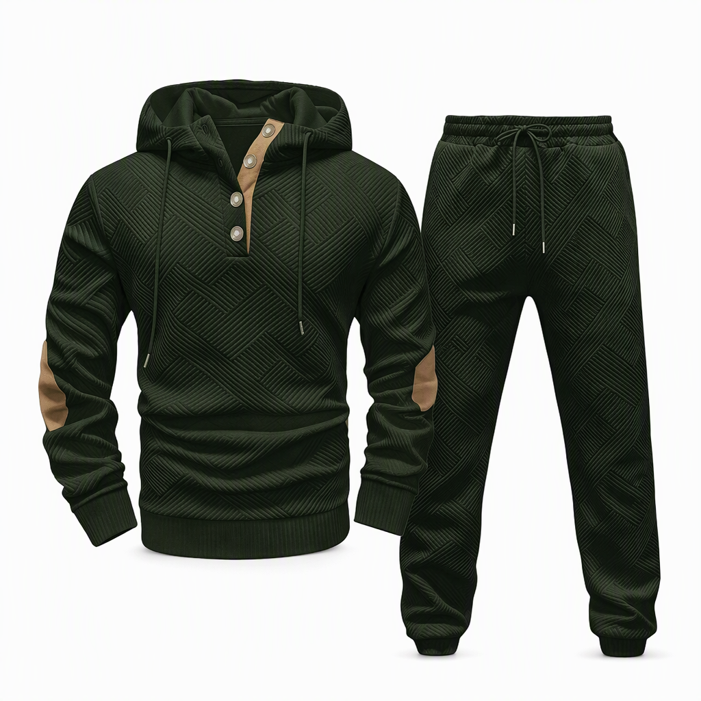 Conjunto de Moletom com Capuz e Calça de Tecido Jacquard Masculino 2 Peças, Conjunto de Treino Casual de Outono e Inverno
