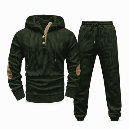 Conjunto de Moletom com Capuz e Calça de Tecido Jacquard Masculino 2 Peças, Conjunto de Treino Casual de Outono e Inverno