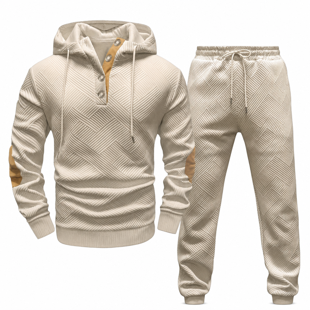 Conjunto de Moletom com Capuz e Calça de Tecido Jacquard Masculino 2 Peças, Conjunto de Treino Casual de Outono e Inverno