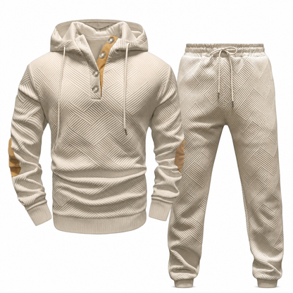 Conjunto de Moletom com Capuz e Calça de Tecido Jacquard Masculino 2 Peças, Conjunto de Treino Casual de Outono e Inverno
