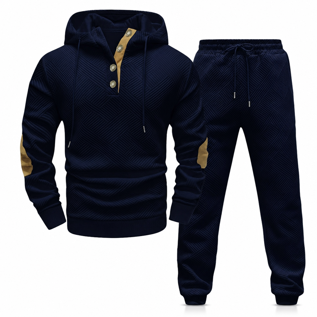 Conjunto de Moletom com Capuz e Calça de Tecido Jacquard Masculino 2 Peças, Conjunto de Treino Casual de Outono e Inverno