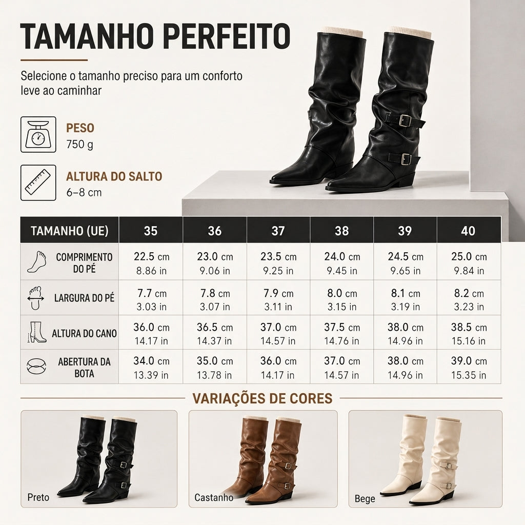 Botas altas de joelho de couro macio para mulheres, ponta bico, cano desleixado e salto bloco grosso