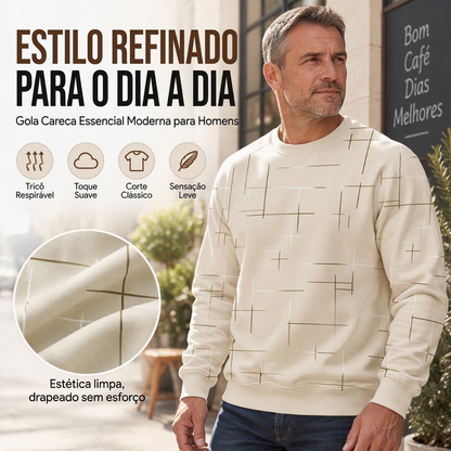 Moletom Casual Gola Redonda com Estampa de Listras para Homem