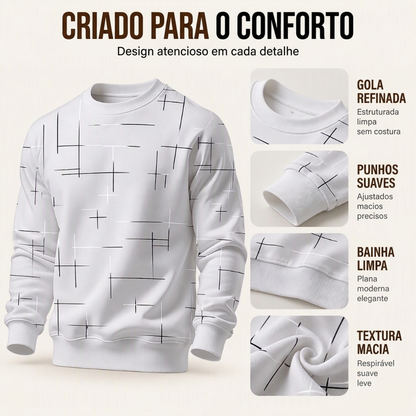 Moletom Casual Gola Redonda com Estampa de Listras para Homem