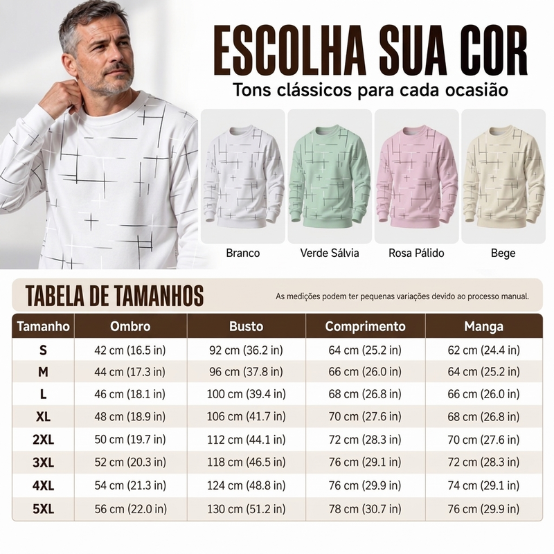 Moletom Casual Gola Redonda com Estampa de Listras para Homem