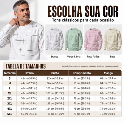 Moletom Casual Gola Redonda com Estampa de Listras para Homem