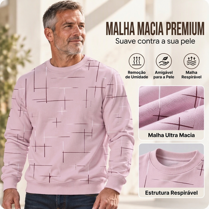 Moletom Casual Gola Redonda com Estampa de Listras para Homem