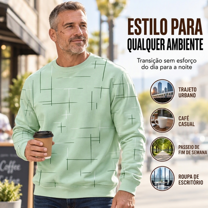 Moletom Casual Gola Redonda com Estampa de Listras para Homem