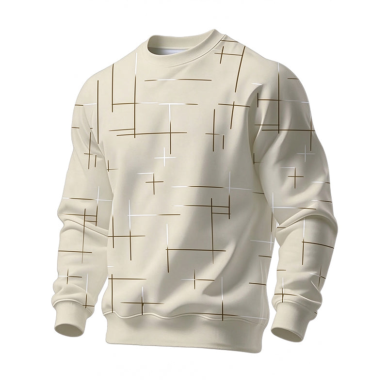 Moletom Casual Gola Redonda com Estampa de Listras para Homem