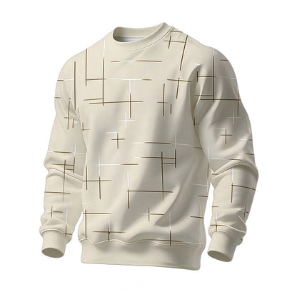 Moletom Casual Gola Redonda com Estampa de Listras para Homem