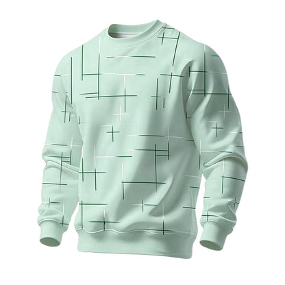 Moletom Casual Gola Redonda com Estampa de Listras para Homem