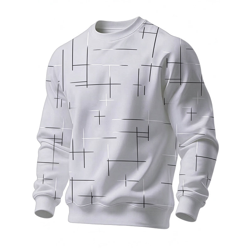 Moletom Casual Gola Redonda com Estampa de Listras para Homem