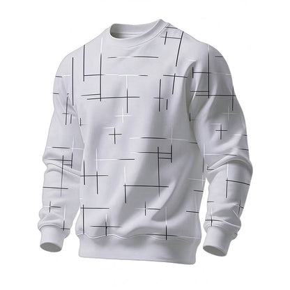 Moletom Casual Gola Redonda com Estampa de Listras para Homem