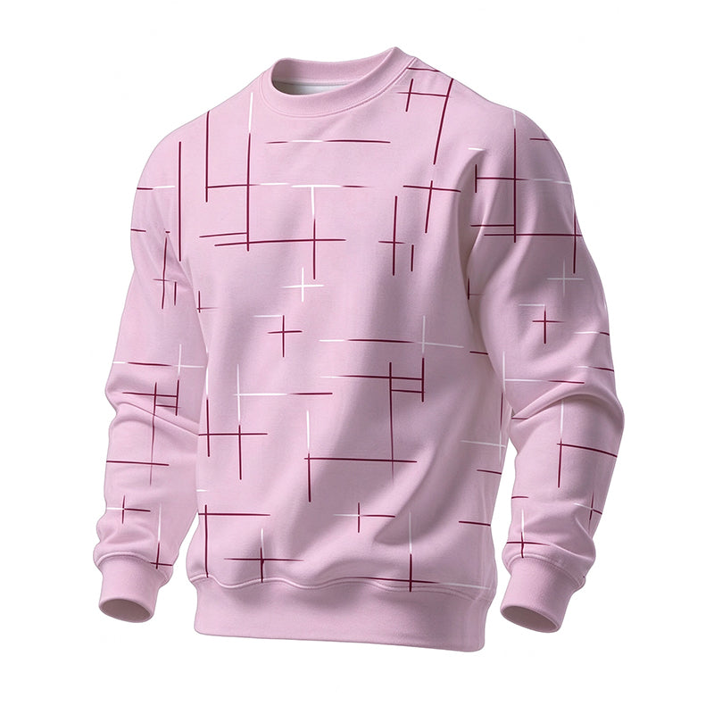 Moletom Casual Gola Redonda com Estampa de Listras para Homem