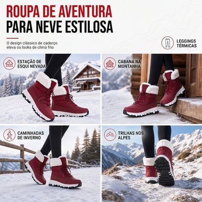 Botas de Neve de Inverno para Mulheres, Botas de Cano Médio Acolchoadas para Viagens ao Ar Livre, Tamanho Grande
