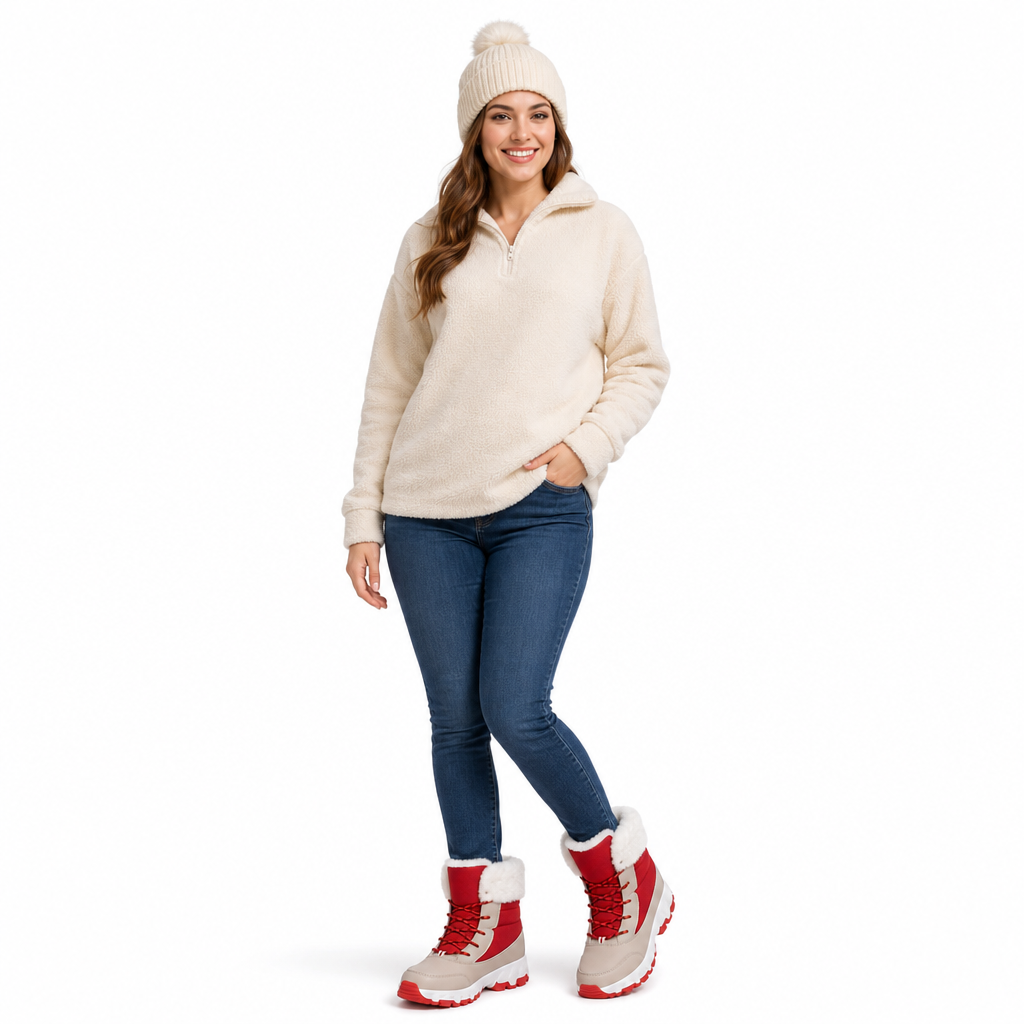 Botas de Neve de Inverno para Mulheres, Botas de Cano Médio Acolchoadas para Viagens ao Ar Livre, Tamanho Grande