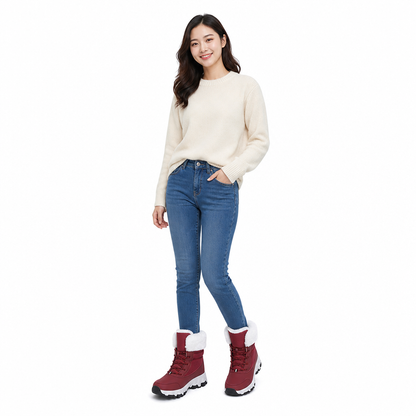 Botas de Neve de Inverno para Mulheres, Botas de Cano Médio Acolchoadas para Viagens ao Ar Livre, Tamanho Grande