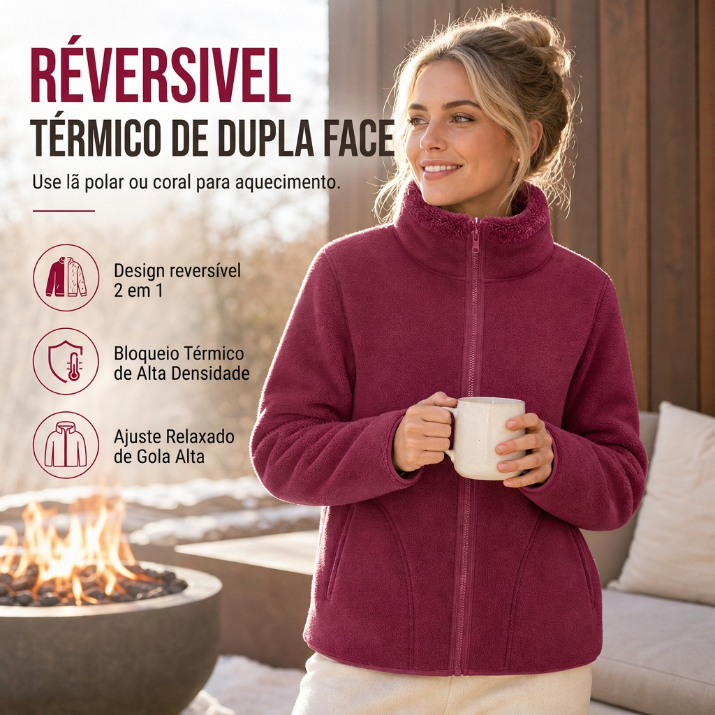 Jaqueta unissex quente reversível de zíper e gola alta