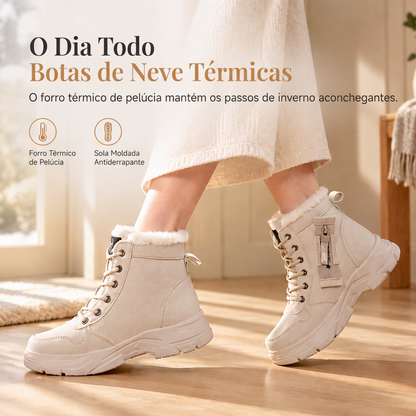 Botas de Neve de Inverno para Mulheres Botas de Tornozelo de Cano Alto com Forro de Pelagem Macia e Espesso