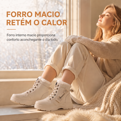 Botas de Neve de Inverno para Mulheres Botas de Tornozelo de Cano Alto com Forro de Pelagem Macia e Espesso