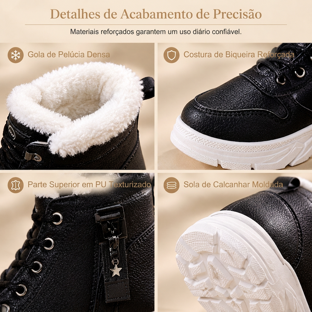 Botas de Neve de Inverno para Mulheres Botas de Tornozelo de Cano Alto com Forro de Pelagem Macia e Espesso