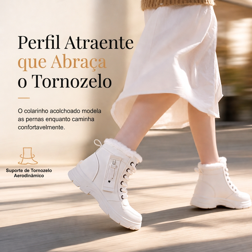 Botas de Neve de Inverno para Mulheres Botas de Tornozelo de Cano Alto com Forro de Pelagem Macia e Espesso