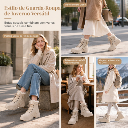 Botas de Neve de Inverno para Mulheres Botas de Tornozelo de Cano Alto com Forro de Pelagem Macia e Espesso