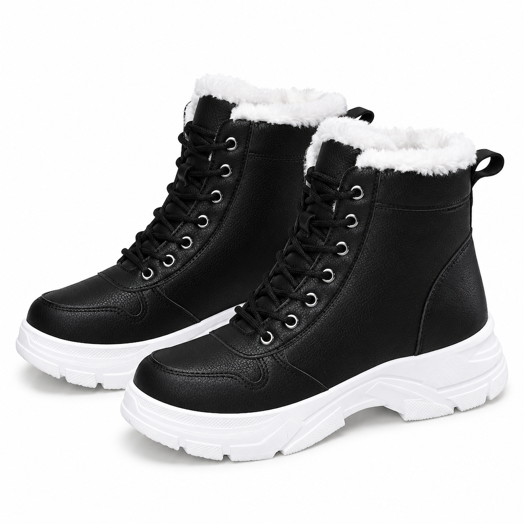 Botas de Neve de Inverno para Mulheres Botas de Tornozelo de Cano Alto com Forro de Pelagem Macia e Espesso