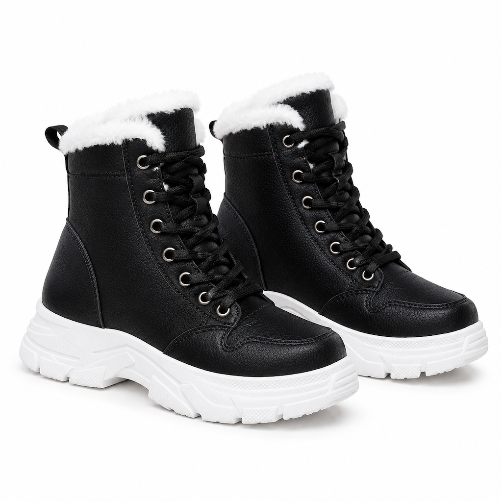 Botas de Neve de Inverno para Mulheres Botas de Tornozelo de Cano Alto com Forro de Pelagem Macia e Espesso