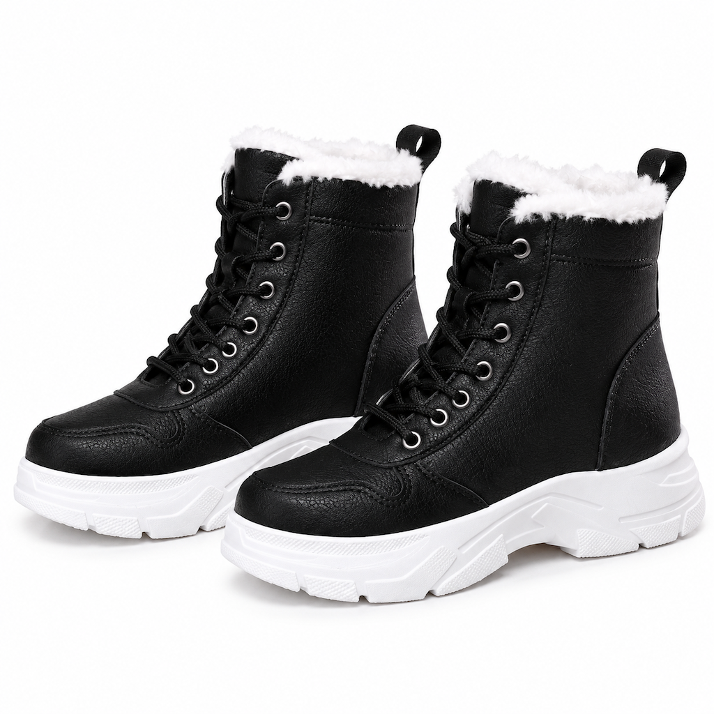 Botas de Neve de Inverno para Mulheres Botas de Tornozelo de Cano Alto com Forro de Pelagem Macia e Espesso