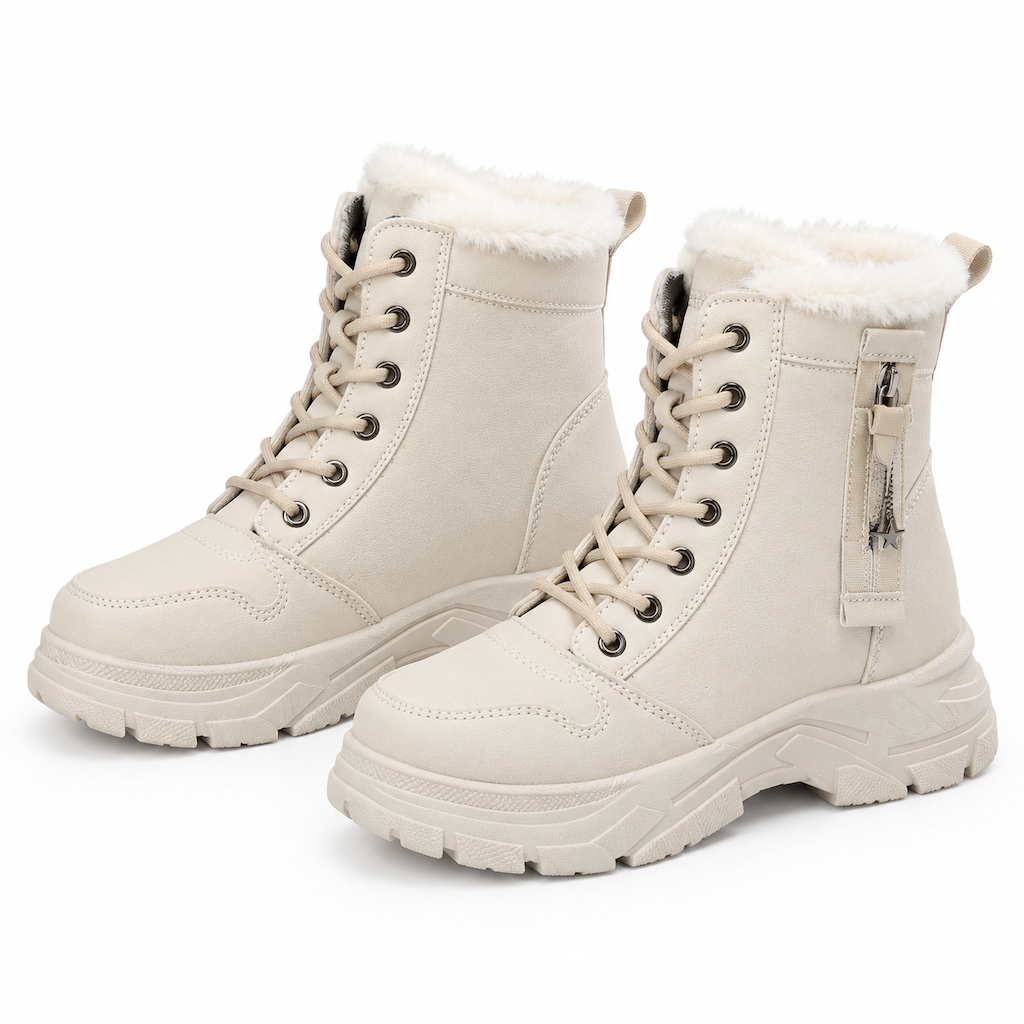 Botas de Neve de Inverno para Mulheres Botas de Tornozelo de Cano Alto com Forro de Pelagem Macia e Espesso