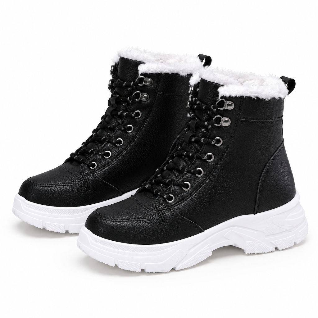 Botas de Neve de Inverno para Mulheres Botas de Tornozelo de Cano Alto com Forro de Pelagem Macia e Espesso